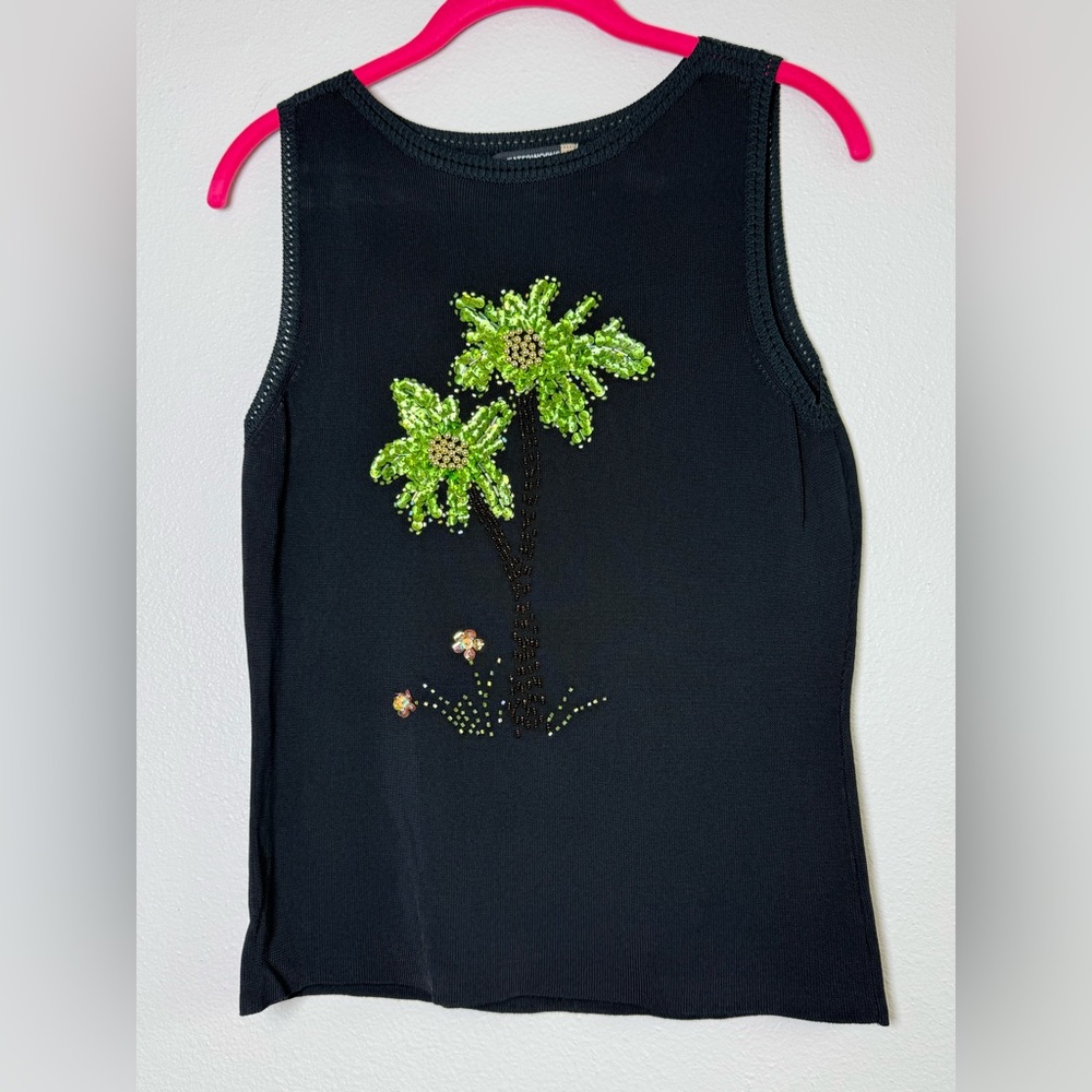 Sweaterworks Black Beaded Palm Tree Tank Top